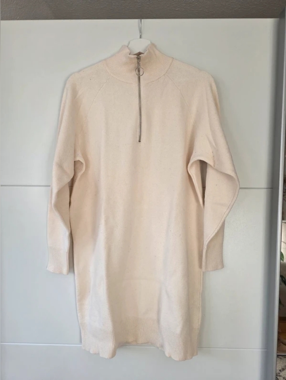 Women's Cream Half-Zip Sweater Dress